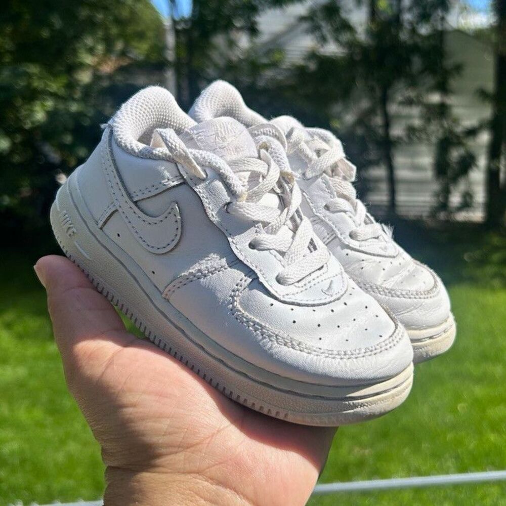 Nike Air Force 1 Low Top Baby/Toddler Sneakers White Leather Lace-Up US 8C